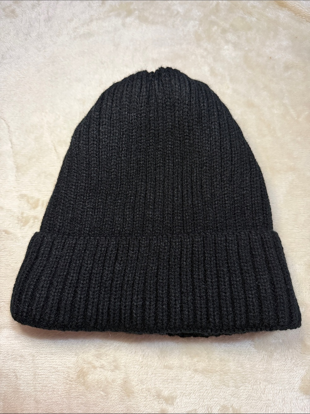 Simplicity Black Ribbed Cuffed Fleece Lined Beanie
